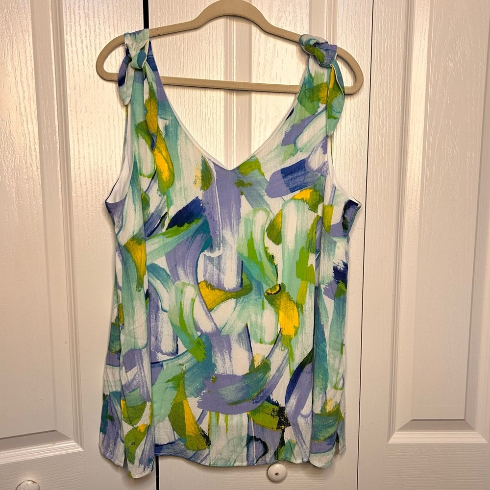 Hailey Lyn Women’s Watecolor Lightweight Tie Tank Top Blouse Size Large Resort